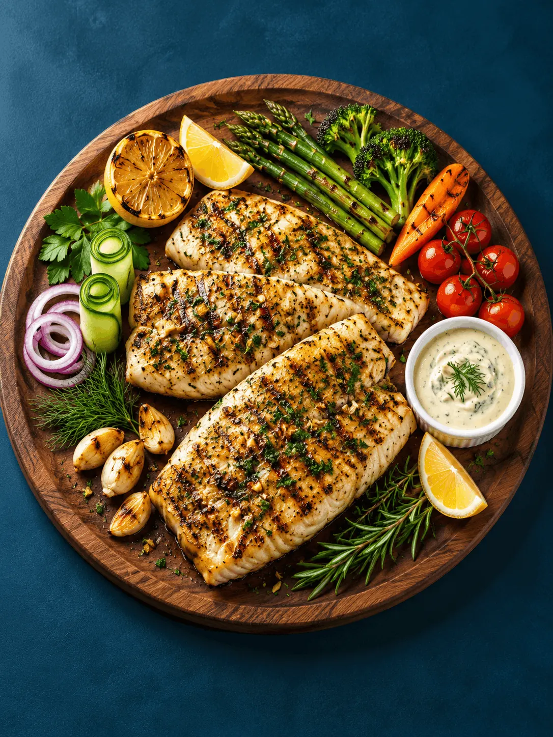 Hamour fillet with asparagus and tartar sauce
